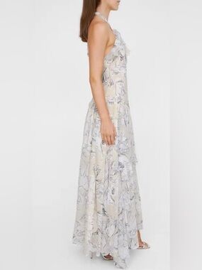 NEw Nasty Gal Cream Maxi Halter Key hole Dress with Sketched Horses Print